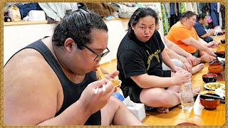 【相撲飯】三兄弟、食後のおやつ・ホットケーキ ／ トマトパスタ・豚とアスパラのいりつけ・揚げ餃子・豚の生姜焼き・塩ちゃんこ鍋 ／ 🍚『ちゃんこ番：許田・桑江・厚雅』