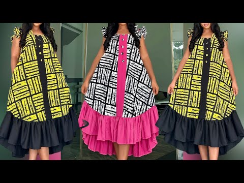 How To cut and Sew a Simple A-Line/ Circle Dress with Ruffled Sleeves.