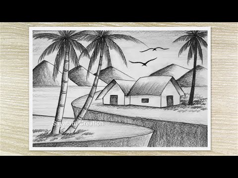 How to Draw a Beautiful Scenery with Pencil Sketch, Easy Pencil Drawing for Beginners