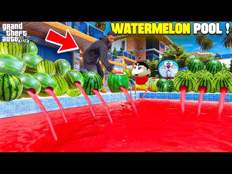 Shin chan & Franklin Making Their Swimming Pool into Watermelon 🍉 Swimming Pool in GTA 5 in Telugu