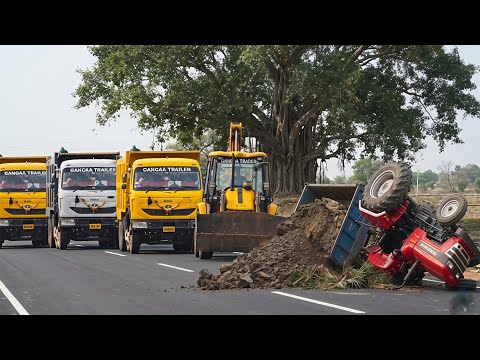 New JCB 3dx Backhoe Machine Loading Mud in TATA Dump Truck And Tractor Trolley Overturned On The Way
