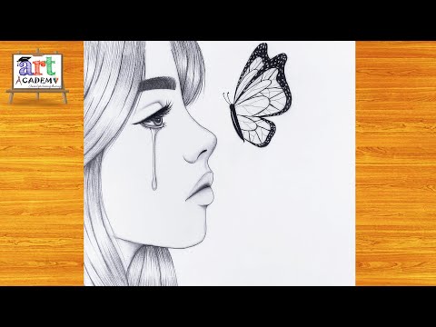 How to draw  Girl Crying with Butterflies -Pencil sketch || Drawing easy for beginner | Girl drawing