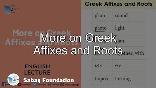 More on Greek Affixes and Roots