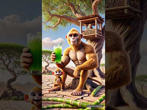 The monkey and his child live in a tree house and enjoy drinking sugarcane juice 😭 #ai #monkey