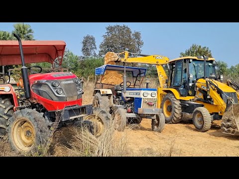 New Jcb 3dx Eco Xpert Machine Loading Red Mud In Mahindra and Swaraj Tractor | Jcb and Tractor Video