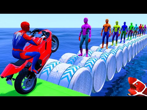 الأبطال الخارقين على القضبان دوامة قمع جسر 🏍️🐱‍SPIDER MAN!on Motorcycle in Spiral Bridge Stunt Rid