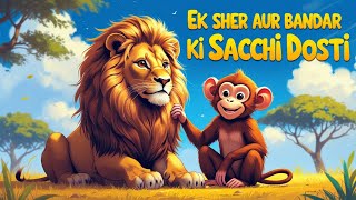 "शेर और बंदर की सच्ची दोस्ती ने सबको रुला दिया 😭 | #video #ai #aivideo #moralstories