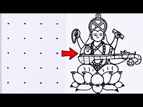 Easy Maa Saraswati Devi drawing from 2×6dots // Saraswati Puja Rangoli // VasantPanchami drawing