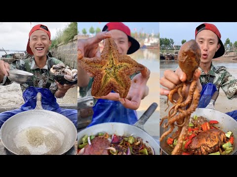 Fisherman Dagang cooked octopus, scallops, starfish, kelp, squid, conch, prawns, and crabs#yummy