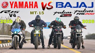 2026 r15 v4 vs 2026 pulsar ns 200 bs7 vs mt-15 vs n250 performance test 10 @arun.street.killer 