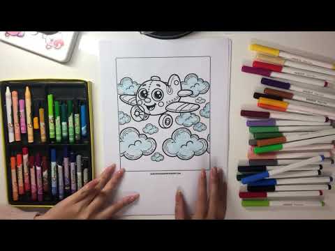 Hello everyone, today I will color a picture of a cute airplane flying.