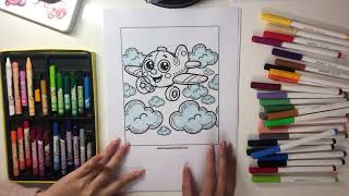 Hello everyone, today I will color a picture of a cute airplane flying.