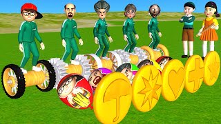 Scary Teacher 3D vs Squid Game Wooden Wheel Climbdown Slopes vs Trying Dalgona Candy Challenge