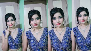 Blue glittery Glam Dewy Makeup Look for Indian wedding guest| step by step Desi glam makeup tutorial
