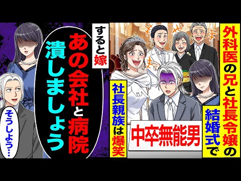 【スカッと】外科医の兄と社長令嬢の結婚式に行くと俺の席札が（中卒無能男）社長親族は爆笑→すると嫁「あなた、あの会社潰しましょう」俺「そうしよう…」【漫画】【アニメ】【スカッとする話】【2ch】