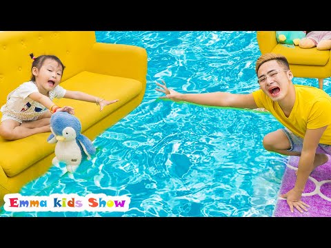 Emma는 아빠와 함께 펭귄 구조를 척 | 핑크 퐁, 슬라임 / 레인보우 생일 케이크 만들기