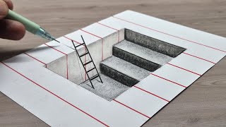 3d drawing easy stairs on paper for beginner
