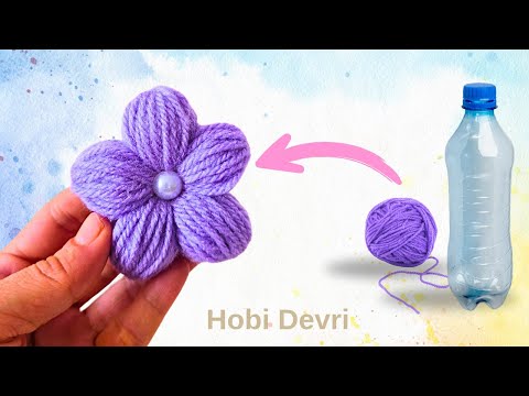 Pet Şişeyle Yün Çiçek Yaptım – Sadece 5 Dakikada Hazır! 🌸