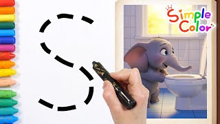Baby Elephant Learns Alphabet with Bathroom Objects | Fairy Tale English Kindergarten | simplecolor