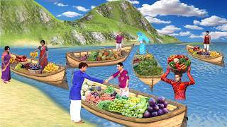 Floating Market Selling Vegetables in Boat Village Market Hindi Kahaniya Moral Stories Comedy Video