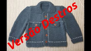 Jaqueta em Tricô Modelo Jeans    6 a 9 Meses   9 Meses a 1 Ano e Meio - Versao Destros