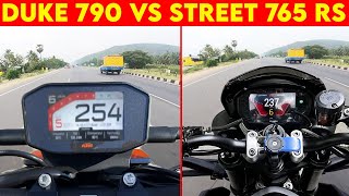 TRIUMPH 765 RS VS DUKE 790 | 0 TO 250 | TOPSPEED CLOSE BATTLE !!!