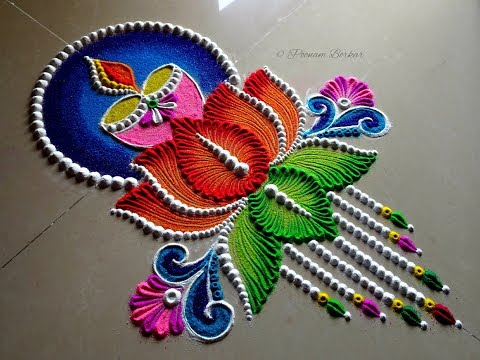 Lotus rangoli for Diwali | Easy and unique rangoli for Lakshmi Pooja | Diya rangoli