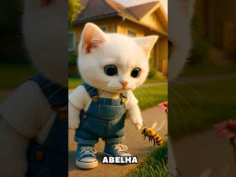 Gatinho fofo olha abelha na rua