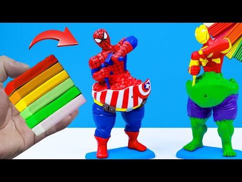 DIY a superhero fusion Spider-Man mixed with Captain America and a chubby Hulk mixed with Iron Man