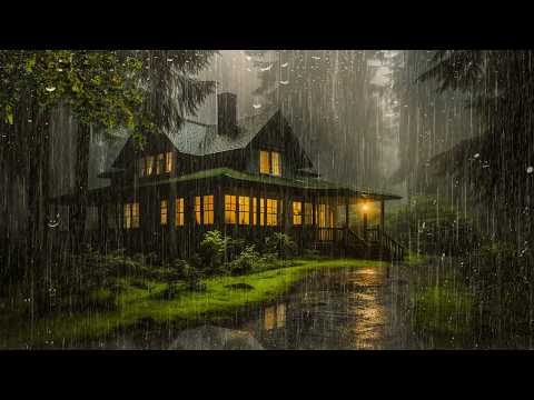 Heavy Rain to Sleep FAST & Stop Insomnia - Strong Rain & Mighty Thunder on the Roof of Forest House