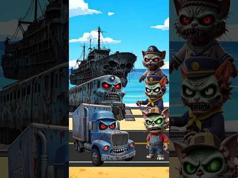 Mobil Truk, Kereta Api, Kapal Laut Zombie bertemu Kucing Zombie #zombiecartoon #cartoon