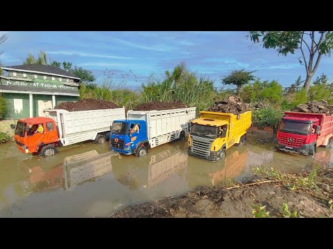 Mobil Truk Oleng RC Fuso 220ps Muat Batu Pasir Dump Truck Tronton Ud Quester Melewati Lumpur Oleng