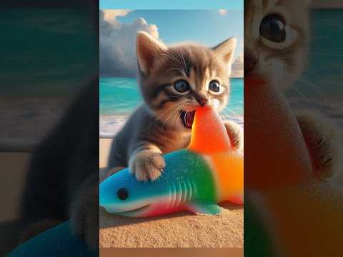 Kitten eats Gummy Shark! #cats #cutecat #funny #catlovers