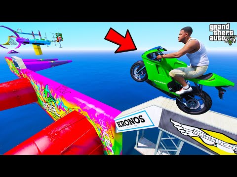 FRANKLIN TRIED IMPOSSIBLE MOTORBIKE THIN ROAD PARKOUR RAMP CHALLENGE IN GTA 5 | SHINCHAN and CHOP