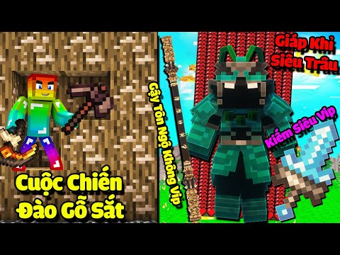 MINI GAME : CUỘC CHIẾN ĐÀO GỖ SẮT MINECRAFT ** NOOB HÓA KHỈ THẦN VÀ KIẾM KHIÊN SIÊU VIP