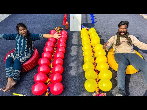 Balloon Popping Challenge Race by Bottle Flip or Number Guess Balloon Pop Game