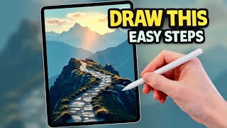PROCREATE Mountain Trail Landscape Drawing Tutorial in EASY STEPS