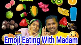 Emoji Eating Challenge With Madam 🌽🌽 🍇🍎🍏 🍆🥒🍆🥒