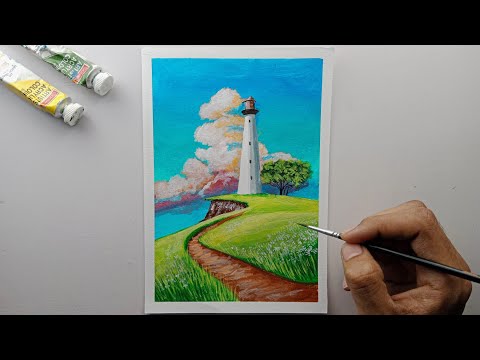 Landscape Lighthouse Painting/ Acrylic Painting/ Tutorial #landscape