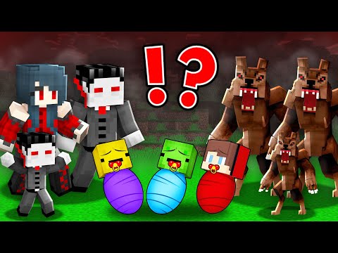 JJ, Mikey and Banana Kid ADOPTED by VAMPIRE and WEREWOLF Family in Minecraft Maizen!