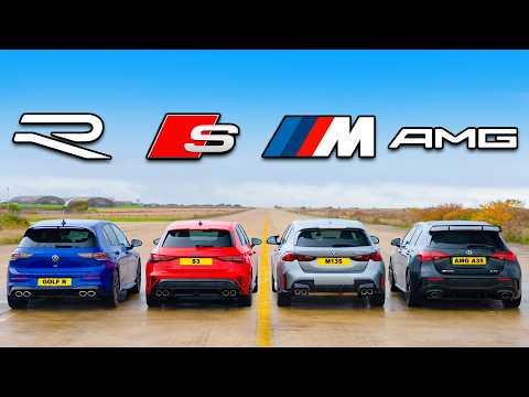 Novo VW Golf R vs BMW M135 vs Audi S3 vs AMG A35: CORRIDA DE ARRANCADA