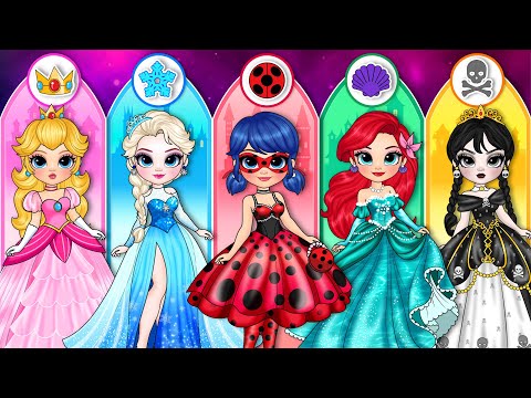 If Elsa, Wednesday & Ladybug Become Princess | DIY Paper Doll