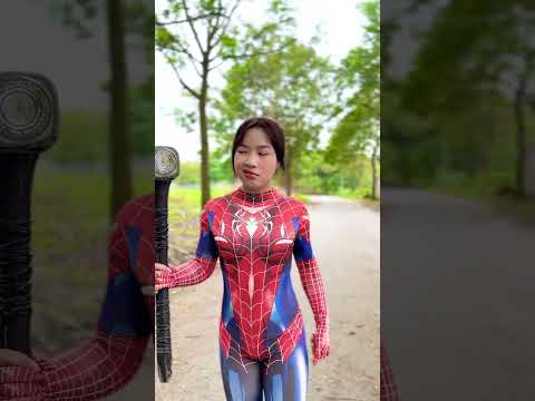 Spider girl destroys nerf guns, thor hammers, swords... | #shorts #youtubeshorts #funny