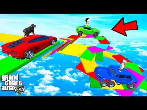 FRANKLIN TRIED MULTIPLE STAIR BLOCKS PARKOUR RAMP CHALLENGE GTA 5 | SHINCHAN and CHOP