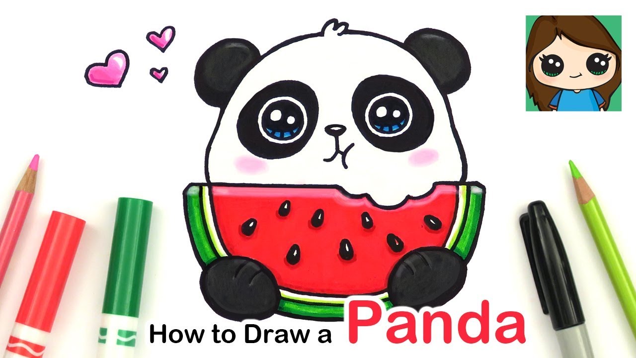 How to Draw a Panda Eating Watermelon Easy Summer Art Series #6