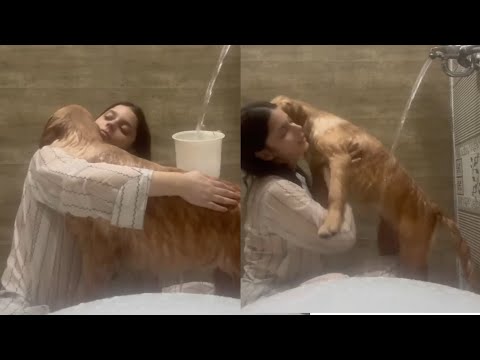 Pakistani Actress Laiba Khurram Bathing Her Dog