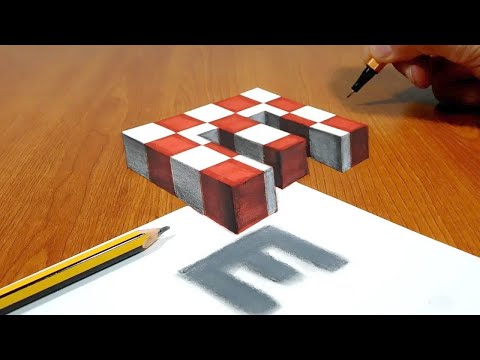 Floating chess, Letter E, 3D Trick Art on Paper