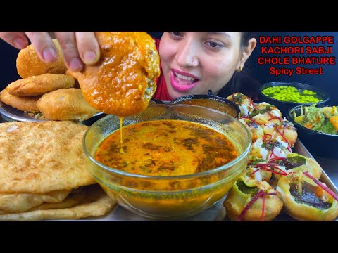 Eating Dahi Golgappe, Spicy🔥 Chole Bhature, Kachori Aloo Ki Sabji | Indian Street Food Eating Show