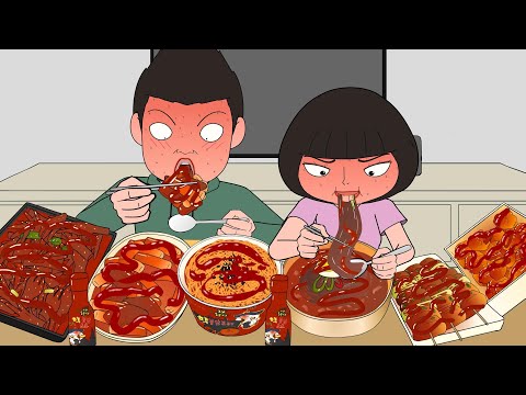 매운 음식 먹방 대결 (불닭볶음면, 떡볶이)