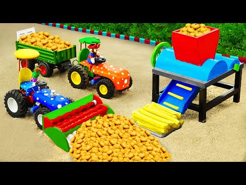 Diy tractor mini Bulldozer transporting Potatoes | diy mini Potato Chip Cutting and packing Machine